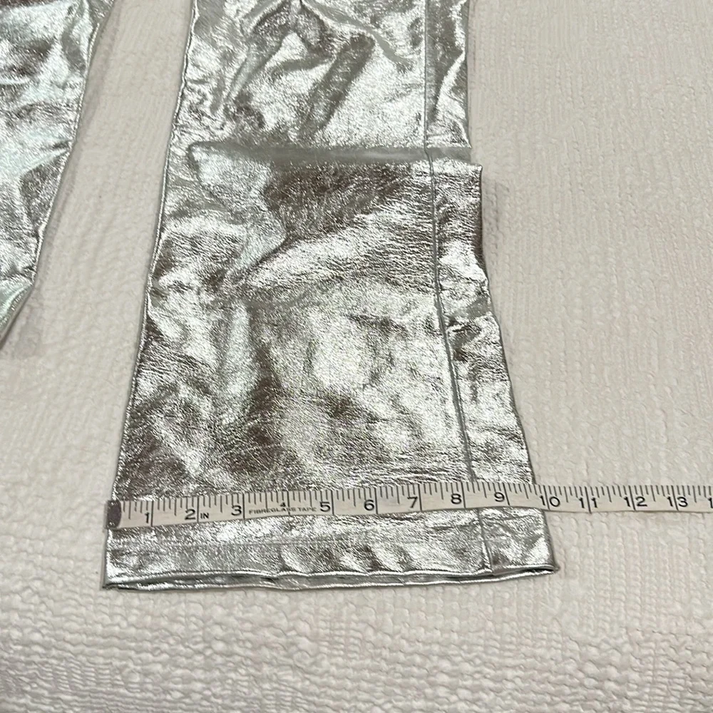 NASTY GAL Metallic Star Bum Faux Leather Trousers Silver Pants - Picture 11 of 12